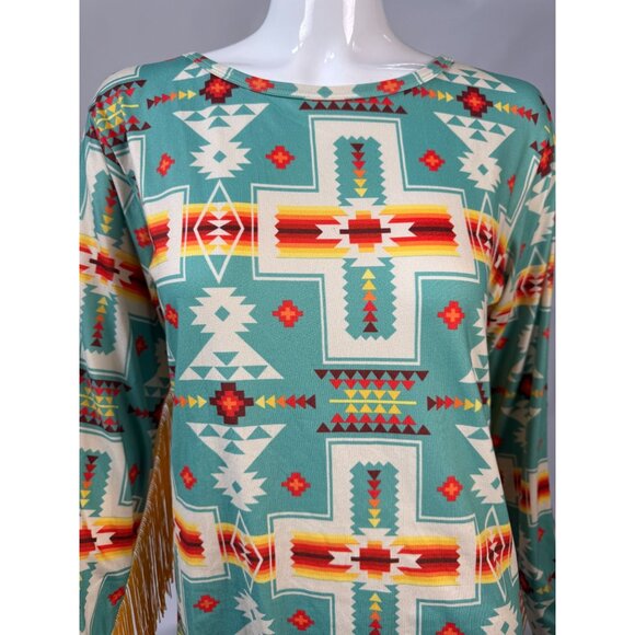 GG Western Wear Aztec Print Long Sleeve Fringe Body Suit - Picture 12 of 16